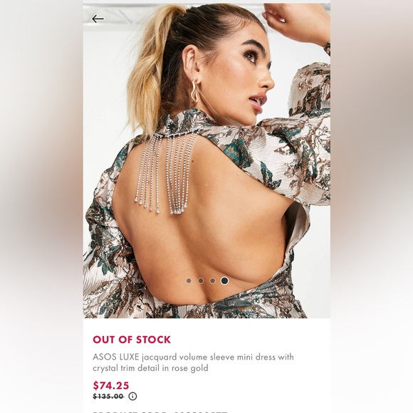 ASOS Luxe Jacquard Volume Sleeve Mini Dress with Crystal Trim Detail - Picture 4 of 4